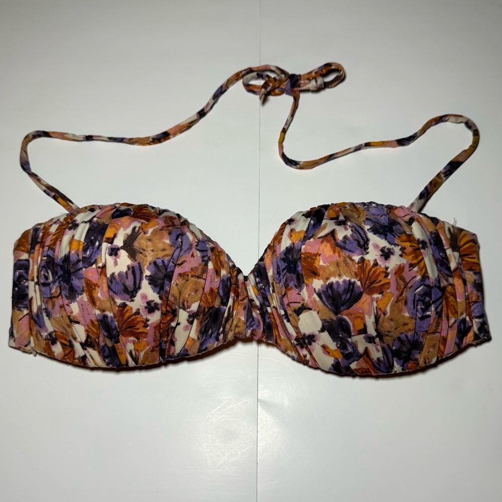 H&M Floral‎ Bandeau Bikini Top in Purple & Tan